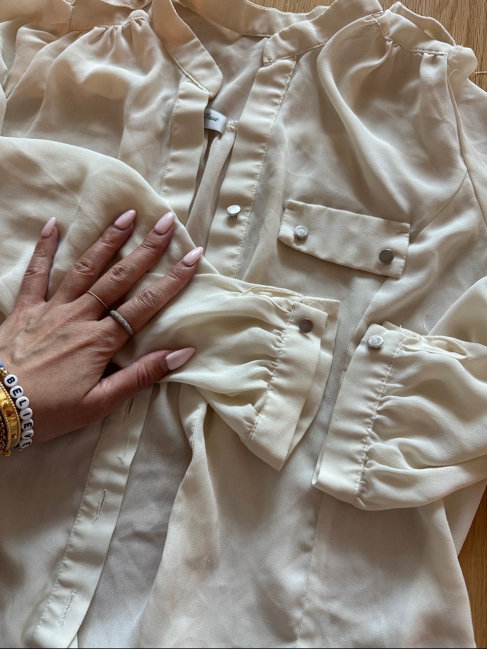 Light Cream Button-Front Blouse - Picture 3 of 4